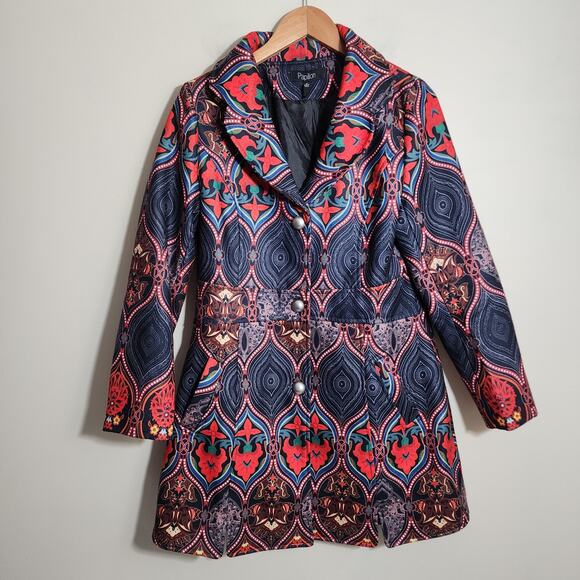 Papillon Jackets & Blazers - Papillon colorful brushed felt abstract pattern mid length driving coat woman M